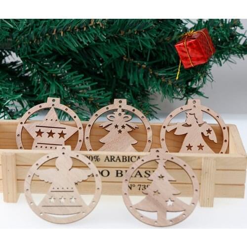 10Pcs Christmas Wooden Pendant With Rope DIY Wooden Crafts Christmas Tree Ornaments Christmas Party Decorations Kids