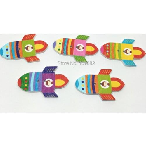 1000pcs Rocket Printed Wood Buttons 36x23mm 2 Holes Sewing Button Embellishment Scrapbooking Cardmaking