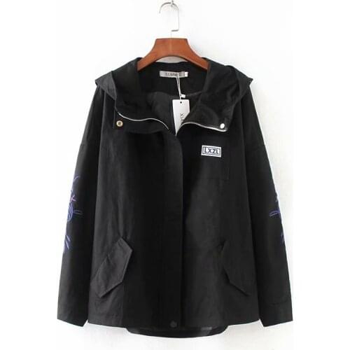 2019 Spring Qutumn New Womens Jacket Large Size Womens Plus Fertilizer Increase Long-sleeved Hooded Short Windbreaker Jackets