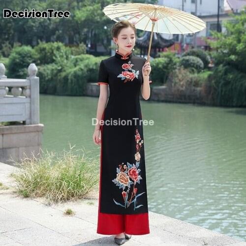 2021 ao dai asian clothes vietnam clothing ao dai vietnam long aodai dress set floral print vietnam traditional cheongsam dress