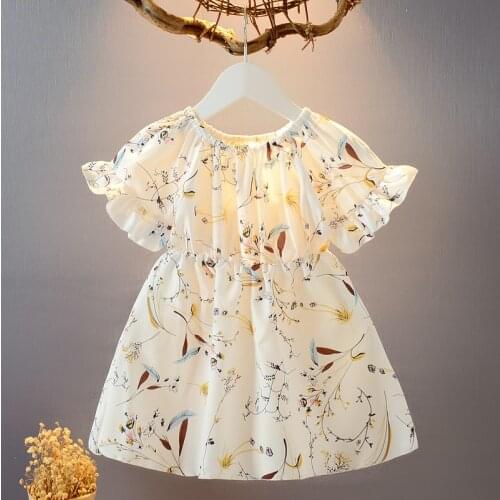 2021 New Summer Dress Children Clothing Girls Cute Floral Princess Chiffon Short-Sleeve O-Neck Baby Waist Flower Dresses