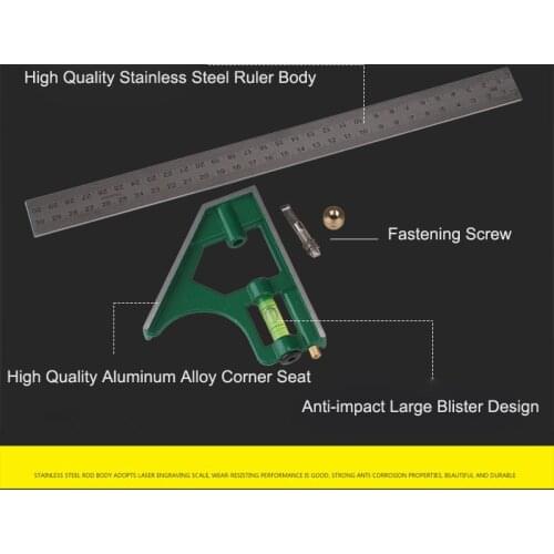 300mm Adjustable Combination Square Angle Ruler 45 / 90 Degree Multi-functional Gauge crutch ruler Measuring Tools