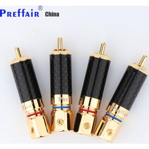 4Pcs Preffair High QualityRCA Pure Copper With Gold Plated in Black Carbon Fiber