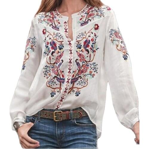 Bohemian Blouse Vintage Printed Tops Ladies Blusa Feminina Long Sleeve Shirts For Women Clothes