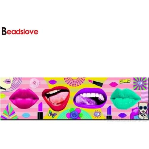 Large sexy Lip 5 D Diamond embroidery full round 3 d cross stitch diamond painting rhinestones Colorful Lipstick pictures
