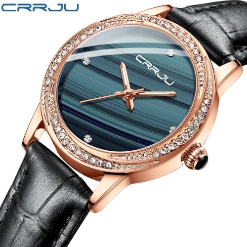 2021 New CRRJU Womens Watches Top Brand Luxury Waterproof Watch Fashion Ladies leather Ultra-Thin Casual Wristwatch Quartz Clock