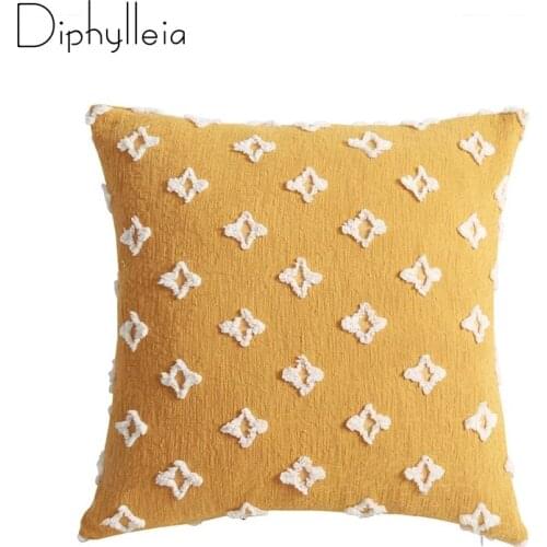 Diphylleia New Decorative Pillow Case Simple Yellow White Flora Tufting Geometric Sofa Chair Bedding Cushion Cover Free Shipping