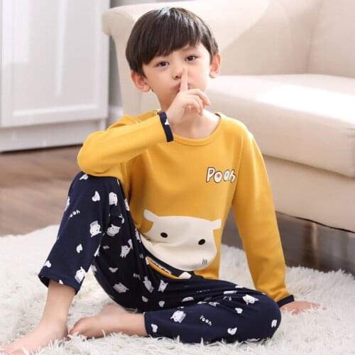 H5656 Boys Pajamas Spring Autumn Korean Thin Comfortable Nightwear Male Cartoon Long Sleeve Cotton Sleepwear Home Clothing Suit