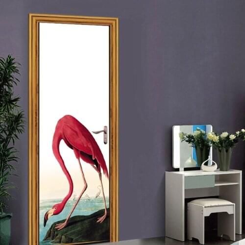 Creative DIY 3D Effect Door Stickers Flamingo Pattern for Room Wall Decoration Home Decor Accessories Wall Sticker