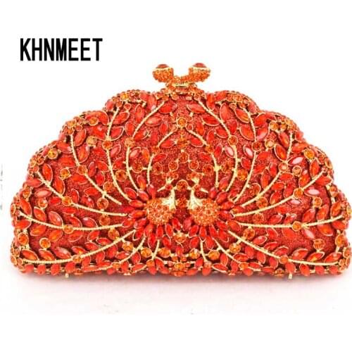 LaiSC Crystal Clutches Evening Bags Women Diamond Party Purse Ladies Holiday stylish Handbags orange peacock Clutch Bag SC444