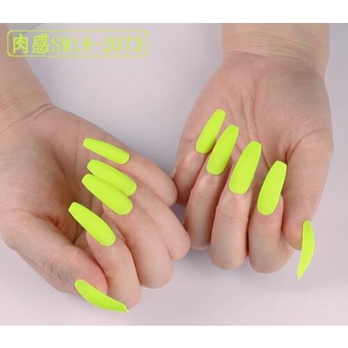 Lamemoria 24pcs/opp Coffin Fake Nails Matte Black Frosted Press on Nails Coloured White Black Peacock Blue False Nails