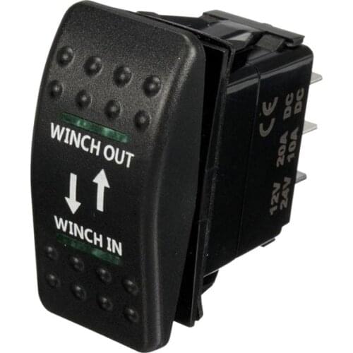 12V 20A Winch In Winch Out ON-OFF-ON Rocker Switch 7 Pin LED green