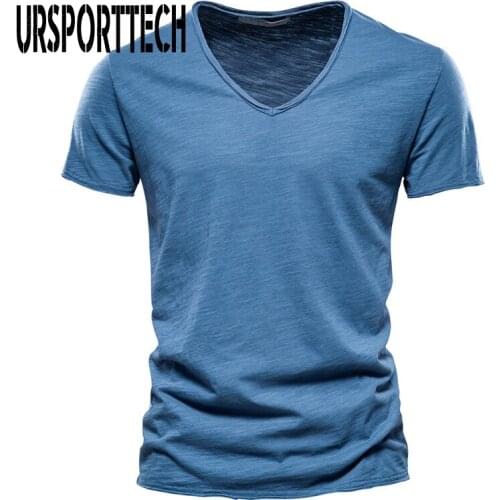 Summer T shirt Men Big Size Short Sleeve V-neck T shirt Men Solid Loose Casual T-shirts For Men Slub Cotton Streetwear Tops Tees