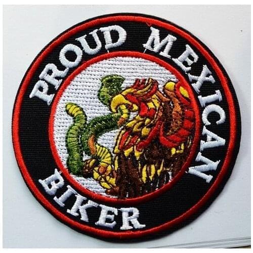 Hot! Proud Mexican bike biker Mexico embroidered applique iron-on patch(Size is about 8.8 cm)