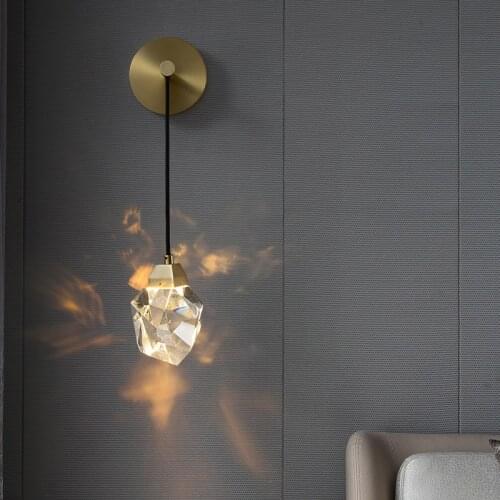 Copper Simplicity Modern Creativity Led Wall Lamp Nordic Luxury Gold Crystal Wall Lamps Light Lampara Indoor Lighting EK50WL