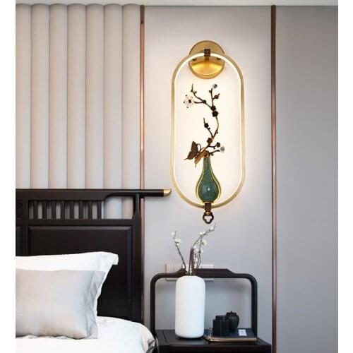 All Copper Chinese Style Wall Lamp Living Room TV Background Wall Light Modern Study Bedroom Bedside Led Lamp Aisle Led Lighting