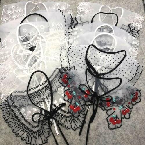 Fashion organza embroidery collar patches for clothes DIY Retro fake collar appliques black lace Patches appliques for suits