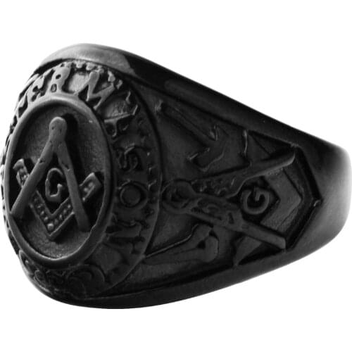 Master Mason Freemason Mens black Free Mason Stainless Steel Masonic Ring