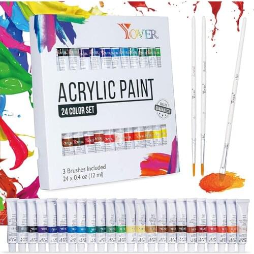 Acrylic Paint Set With Brush 24 Colors 12ml for Fabrics Painting Clothing Pigments Art Supplies Professional Artist Painting