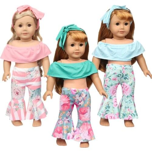 2021 New Pattern Clothes Printed One Shoulder Flared Pants Suit Fit 18 Inch American&43cm Baby New Born Doll Clothes Accessories