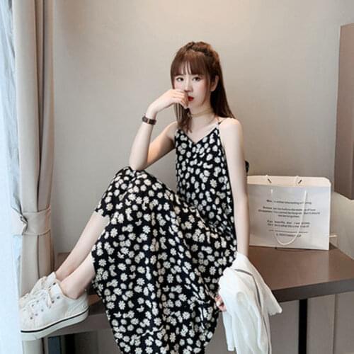 2021 News Female Dress Halter White Black Little Daisy Flowers Sweet Fashion Leisure Wear Girl Clothes Summer Dress Beach