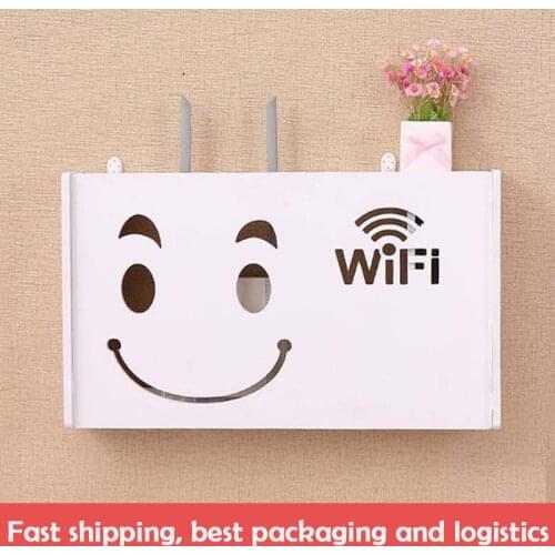 New Wifi Router Shelf Storage Boxes Cable Power Plus Wire Bracket Storage Box Wood-Plastic Wall Shelf Hanging Plug Bracket Box