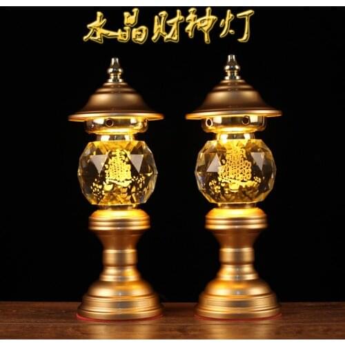 A PAIR 2pcs Buddhism high grade HOME Temple shrine enshrine worship bring wealth money good luck buddha God of wealth lamp 31cm