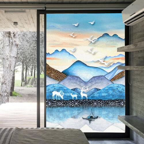 Window Film Privacy Landscape Non Adhesive Glass Sticker Sun Protection Heat Control Window Coverings for Homedecor
