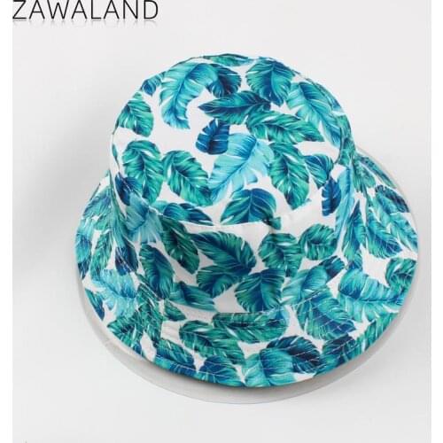 Zawaland Blue Leaves Printed Fisherman Hats Outdoor Foldable Double-Sided Wearing Men Women Bucket Hats Summer Casual Hat Unisex