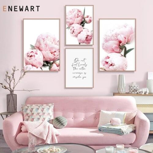 Scandinavian Pink Peony Flower Nordic Wall Art Canvas Print Painting Modern Botainical Floral Decoration Picture for Living Room