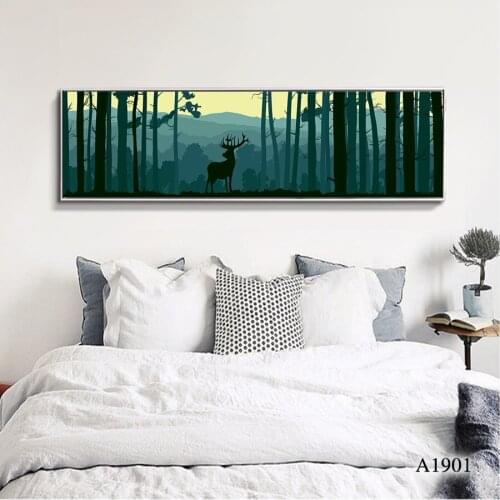 Modern Oil Painting Print on Canvas Animal Deer Tree Forest Landscape Canvas Art Printing Wall Art Picture for Home Decor