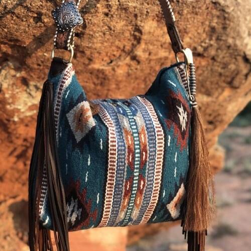Bohemian Pattern Canvas Shoulder Bags for Women Retro Aesthetics Ladies Hand Bag Wide Strap Female Tote Handbag Tassel Shopper