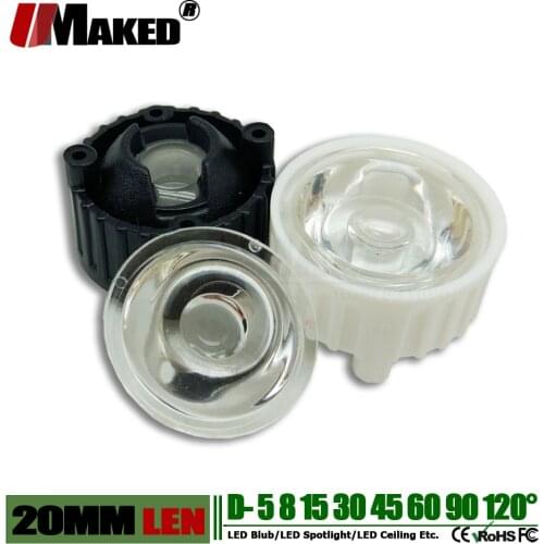 20MM LED Lens+2pin Bracket Holder 1W 3W 5W High power light beads lense 5 8 15 30 45 60 120 Angle PMMA Smoothface For floodlight