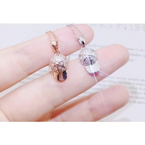 Fashion Hat Clavicle Chain Necklace Rose Gold Inlaid Rhinestone The Simple Creative Pendant Necklace Female B0190