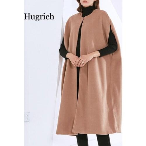 2021 Winter New Fashion French Retro Cape Sleeveless Tweed Medium Long Solid Color Coat for Women