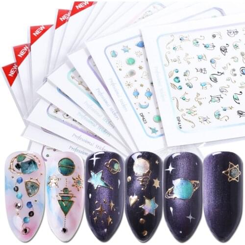 1pcs Embossed 3D Nail Sticker Galaxy Geometry Design Shiny Gold Sliders For Nail Decals Manicure Decor Adhesive Tips JIDP413-424