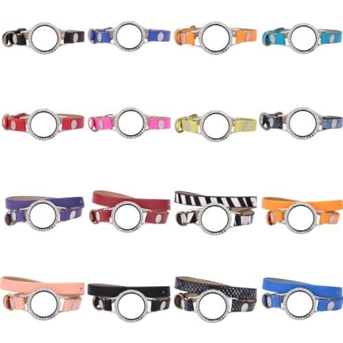 10pcs/lot 25mm Rhinestone Glass Locket Pendant Leather Wrap Bracelet Floating Locket Living Memory Wome Gift Jewelry