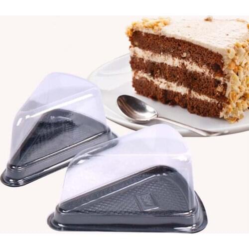 10PCS Triangle Cake Box Plastic Sandwich Packaging Cake Boxes Plastic Cake Packing Box Gift Bakery Cake Packaging (Black)