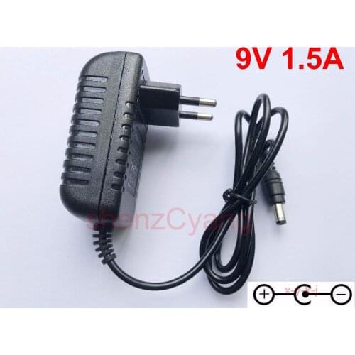 100PCS High quality AC/DC 9V 1.5A Switching Power Supply adapter Reverse Polarity Negative Inside EU plug 5.5mm x 2.1mm-2.5mm