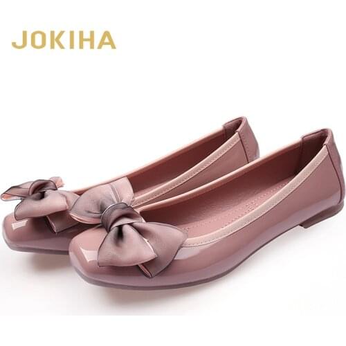 202q Women Fashion Flats Shoes Square Toe Buttefly-Knot PU Leather Shoes Women Loafers Woman Ballet Flats Shoes Girls
