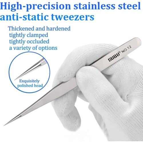 6Pcs ESD tweezers set, stainless steel anti-static precision tweezers for electronic watches and mobile phones, electronic instr