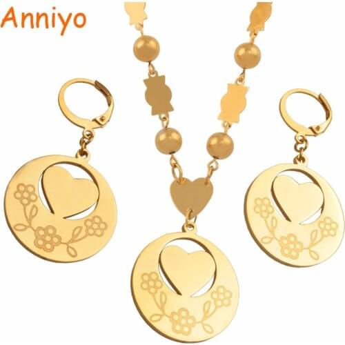 Anniyo Heart Pendant Earrings Color Beads Necklaces Jewelry sets for Women Hawaii Island Marshall Jewellery Gifts #026721S