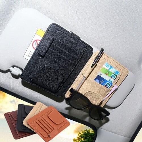 Car Sun Visor Multifunction PU Card Package Holder Glasses Storage Pen Organizer Car Hanging Bag Auto Accessories Pocket Black