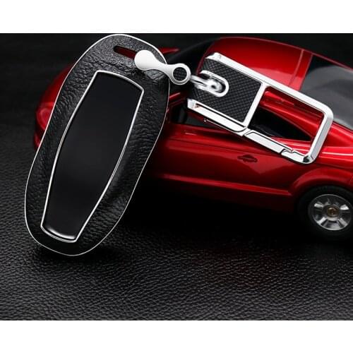 Genuine leather car key cover case For Tesla Model S X Remote Fob Case Holder key bag Shell car Accessories