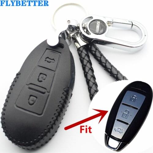 FLYBETTER Genuine Leather 3Button Smart Key Case Cover For Suzuki Swift/Kizashi/SX4/S-Cross/Maruti/Ciaz/Baleno (B) L490