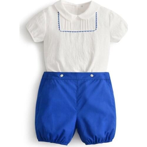 Baby Boys Spanish Boutique Clothes Set Toddler Summer Clothing Suit Children White Shirt + Short Pants Kids Formal Outfits