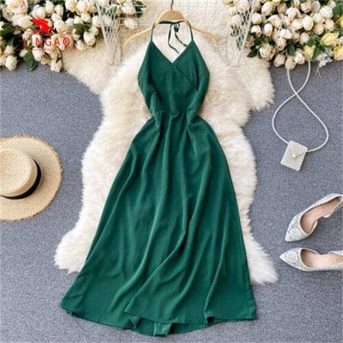Boho Slim V Neck Bandage Backless Maxi Long Dress Women Summer 2021 New Casual Spaghetti Strap Party Beach Holiday Elegant Dress