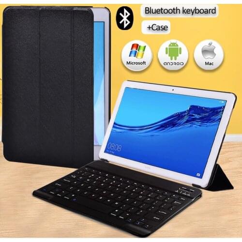 For Huawei MediaPad T3 10 9.6"/T5 10 10.1" PU Leather Folding Stand Cover Tablet Case AGS2-W09/L09/L03/W19 + Bluetooth Keyboard