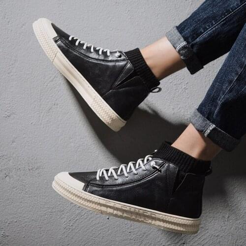 Hightop black fashion man brown mens high causal loafers sneaker boots top for shoe casual leather leisure wear High boot sport