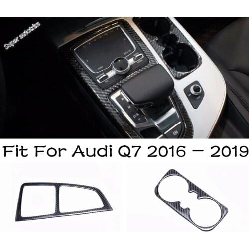 Car Interior Gear Shift Box Panel Drink Holder Cover Trim Carbon Fiber Look Decoration Accessories Fit For Audi Q7 2016 - 2019
